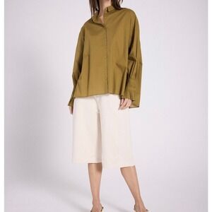 Notshy Cotton Button Up‎ Shirt Size M Taupe Minimalist Lagenlook Oversize